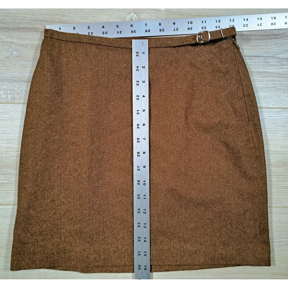 The Limited Y2K Stretch Brown Herringbone Wool Blend Mini Skirt Womens‎ Size 4